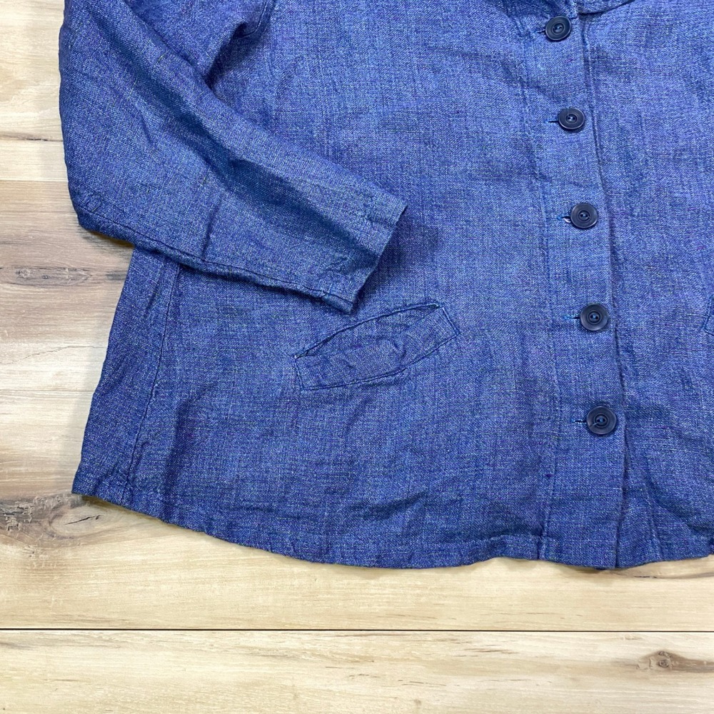 Flax Blue Button-Front Linen Jacket - Picture 3 of 7